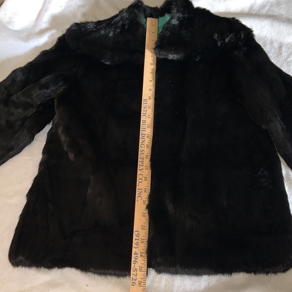 Gorgeous vintage rabbit fur coat turquoise floral silk lining custom made large - Picture 6 of 13